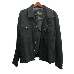 Real Leather Black Suede Trucker Jacket Mens Size XL Snap Front Pockets
